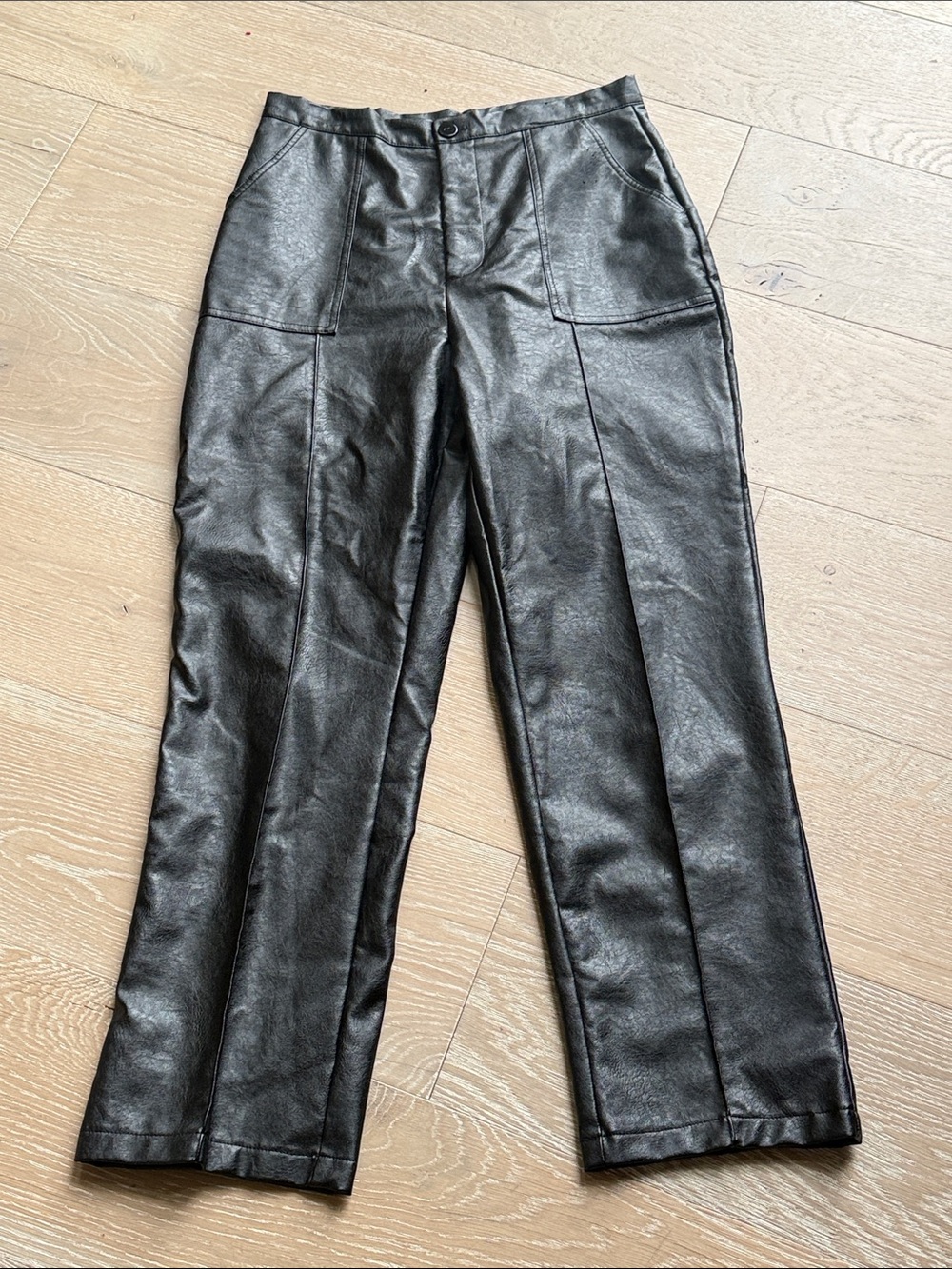 Princess Polly Black Faux-Leather Straight Leg Pants with Seamed Panels